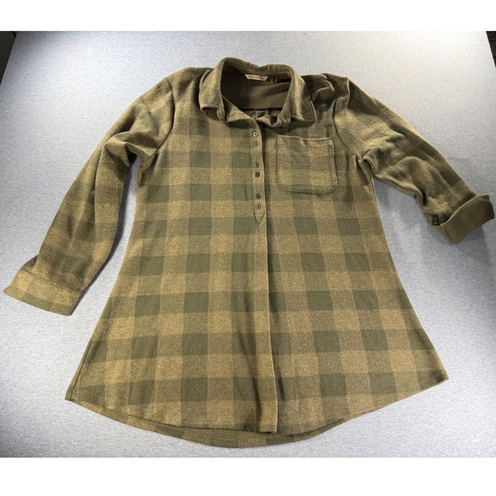 Soft Surroundings Mad About Plaid Tunic Olive Tan Buffalo Check PM 38702